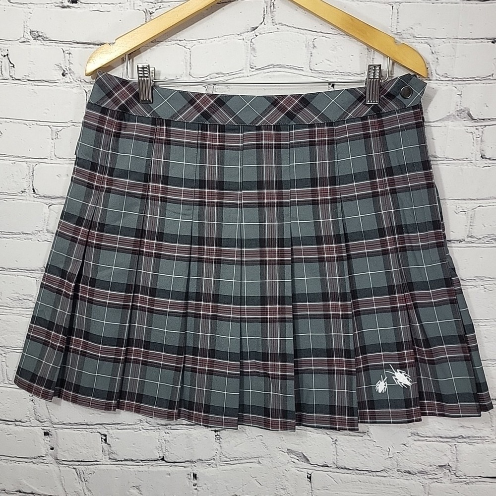 Beetlejuice Skirt With Shorts Womens‎ M Gray Plaid Schoolgirl Goth Roaches Skort